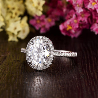 1.32 CT Oval Cut Halo Moissanite Engagement Ring - Barbara Maison 