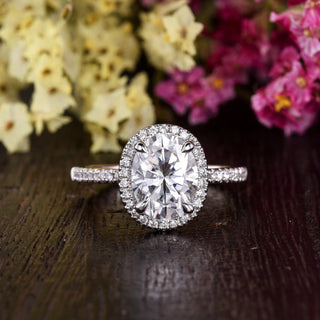 1.32 CT Oval Cut Halo Moissanite Engagement Ring - Barbara Maison 