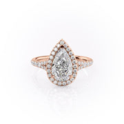 2.0 CT Pear Cut Halo Split Shank Style Moissanite Engagement Ring - Barbara Maison 
