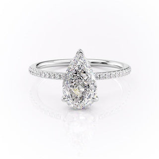 2.0 CT Pear Cut Solitaire Pave Setting Moissanite Engagement Ring - Barbara Maison 