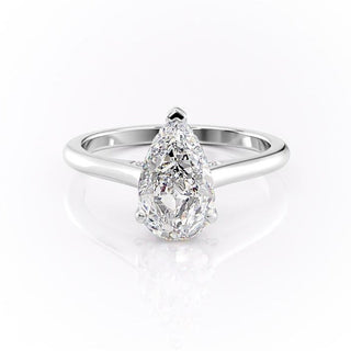 2.0 CT Pear Cut Solitaire Hidden Halo Setting Moissanite Engagement Ring - Barbara Maison 