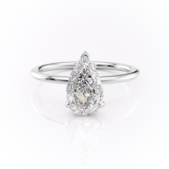 2.0 CT Pear Cut Solitaire Hidden Halo Setting Moissanite Engagement Ring - Barbara Maison 
