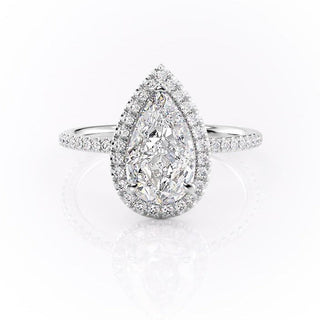 2.0 CT Pear Cut Halo Pave Moissanite Engagement Ring - Barbara Maison 