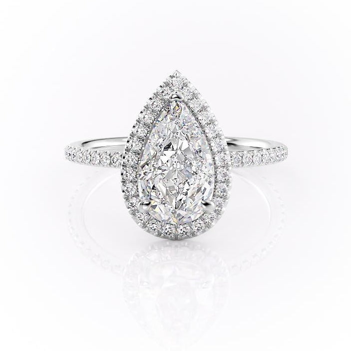2.0 CT Pear Cut Halo Pave Moissanite Engagement Ring - Barbara Maison 