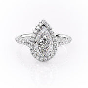 2.0 CT Pear Cut Halo Split Shank Style Moissanite Engagement Ring - Barbara Maison 