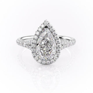 2.0 CT Pear Cut Halo Split Shank Style Moissanite Engagement Ring - Barbara Maison 