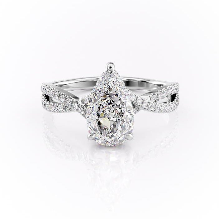 2.0 CT Pear Cut Solitaire Criss Cross Setting Moissanite Engagement Ring - Barbara Maison 