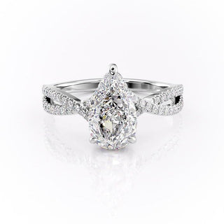 2.0 CT Pear Cut Solitaire Criss Cross Setting Moissanite Engagement Ring - Barbara Maison 