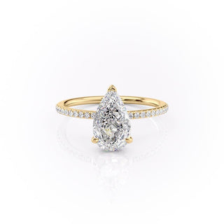 2.0 CT Pear Cut Solitaire Pave Setting Moissanite Engagement Ring - Barbara Maison 