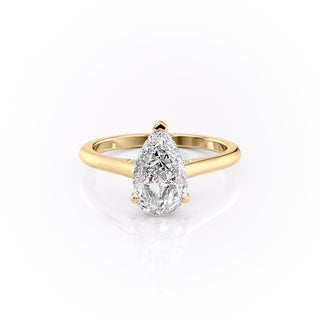 2.0 CT Pear Cut Solitaire Hidden Halo Setting Moissanite Engagement Ring - Barbara Maison 