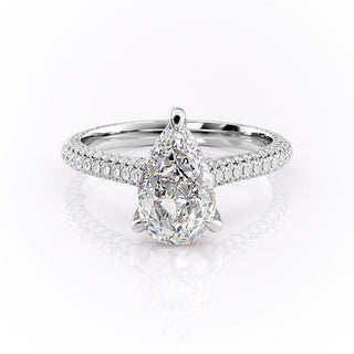 2.0 CT Pear Cut Solitaire Triple Pave Setting Moissanite Engagement Ring - Barbara Maison 