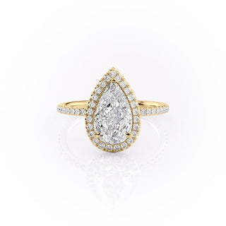 2.0 CT Pear Cut Halo Pave Moissanite Engagement Ring - Barbara Maison 