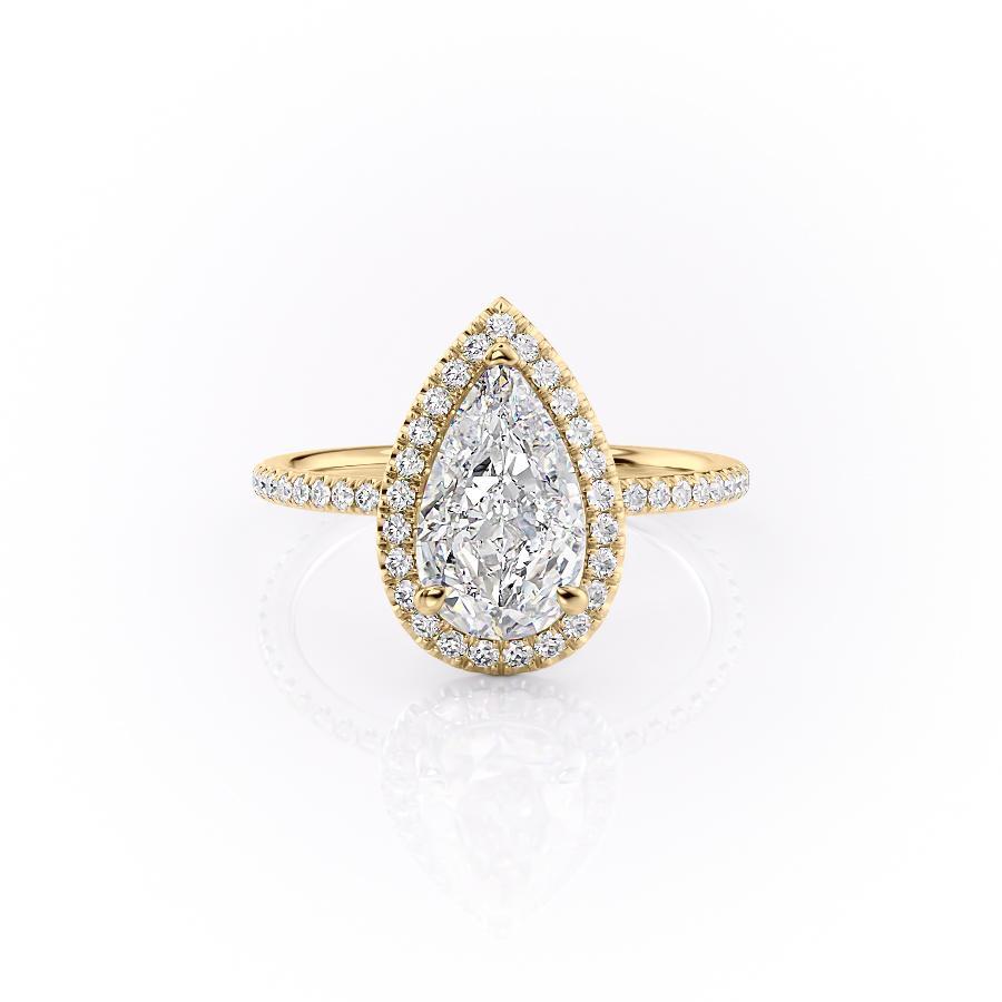 2.0 CT Pear Cut Halo Pave Moissanite Engagement Ring - Barbara Maison 