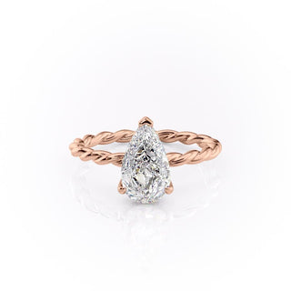 2.0 CT Pear Shaped Solitaire Twisted Rope Moissanite Engagement Ring - Barbara Maison 