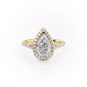 2.0 CT Pear Cut Halo Split Shank Style Moissanite Engagement Ring - Barbara Maison 