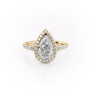 2.0 CT Pear Cut Halo Split Shank Style Moissanite Engagement Ring - Barbara Maison 