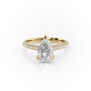 2.0 CT Pear Cut Solitaire Triple Pave Setting Moissanite Engagement Ring - Barbara Maison 