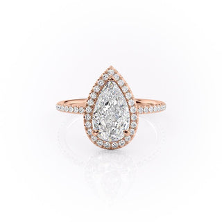 2.0 CT Pear Cut Halo Pave Moissanite Engagement Ring - Barbara Maison 