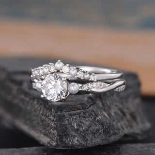 0.50 CT Round Twisted Pave Moissanite Bridal Ring Set - Barbara Maison 