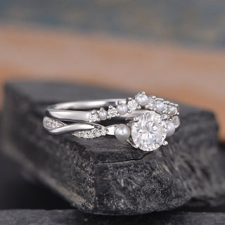 0.50 CT Round Twisted Pave Moissanite Bridal Ring Set - Barbara Maison 