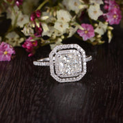 0.91 CT Radiant Cut Double Halo Moissanite Engagement Ring - Barbara Maison 