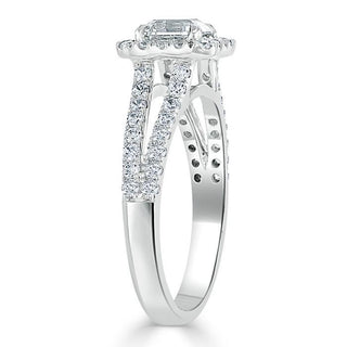 1.0 CT Asscher Cut Halo Split Shank Setting Moissanite Engagement Ring - Barbara Maison 