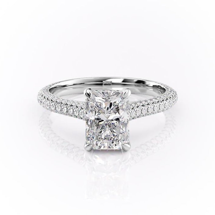2.1 CT Radiant Cut Solitaire Triple Pave Moissanite Engagement Ring - Barbara Maison 