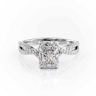 2.10 CT Radiant Solitaire Cross Over Pave Moissanite Engagement Ring - Barbara Maison 