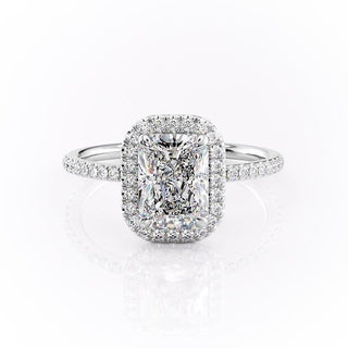 2.10 CT Radiant Cut Halo Style Moissanite Engagement Ring - Barbara Maison 