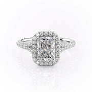 2.1 CT Radiant Cut Halo Split Shank Setting Moissanite Engagement Ring - Barbara Maison 