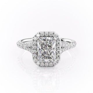 2.1 CT Radiant Cut Halo Split Shank Setting Moissanite Engagement Ring - Barbara Maison 