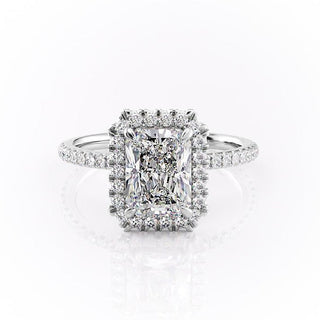 2.1 CT Radiant Cut Halo Pave Setting Moissanite Engagement Ring - Barbara Maison 