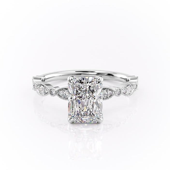 2.10 CT Radiant Milgrain Style Moissanite Engagement Ring - Barbara Maison 