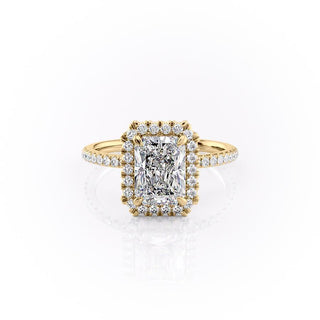 2.1 CT Radiant Cut Halo Pave Setting Moissanite Engagement Ring - Barbara Maison 