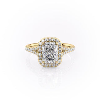 2.1 CT Radiant Cut Halo Split Shank Setting Moissanite Engagement Ring - Barbara Maison 