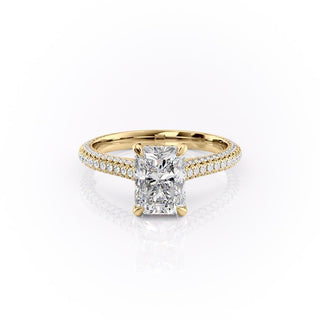 2.1 CT Radiant Cut Solitaire Triple Pave Moissanite Engagement Ring - Barbara Maison 