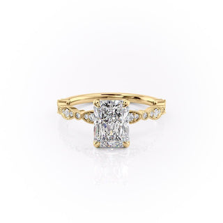 2.10 CT Radiant Milgrain Style Moissanite Engagement Ring - Barbara Maison 