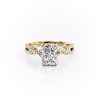 2.10 CT Radiant Solitaire Cross Over Pave Moissanite Engagement Ring - Barbara Maison 