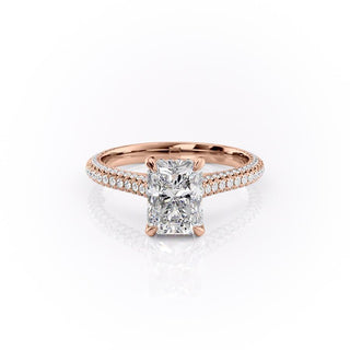 2.1 CT Radiant Cut Solitaire Triple Pave Moissanite Engagement Ring - Barbara Maison 