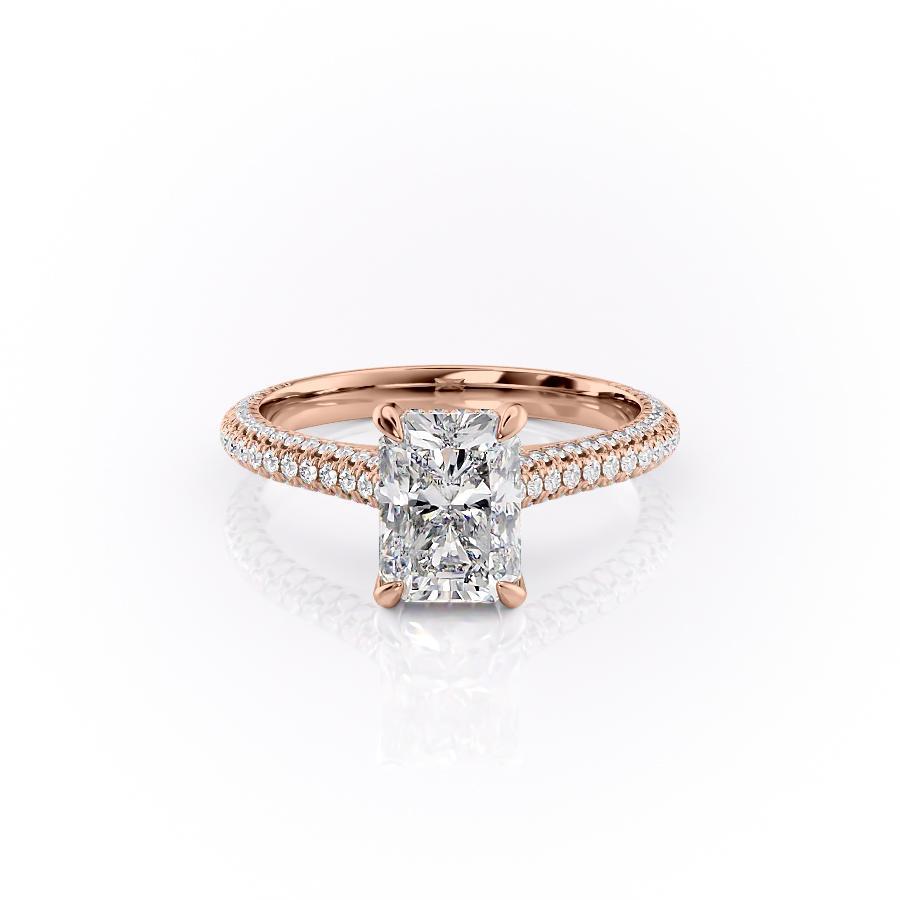 2.1 CT Radiant Cut Solitaire Triple Pave Moissanite Engagement Ring - Barbara Maison 