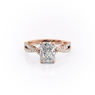 2.10 CT Radiant Solitaire Cross Over Pave Moissanite Engagement Ring - Barbara Maison 