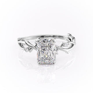 2.10 CT Radiant Solitaire & Twig Style Pave Moissanite Engagement Ring - Barbara Maison 