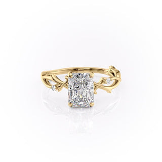 2.10 CT Radiant Solitaire & Twig Style Pave Moissanite Engagement Ring - Barbara Maison 