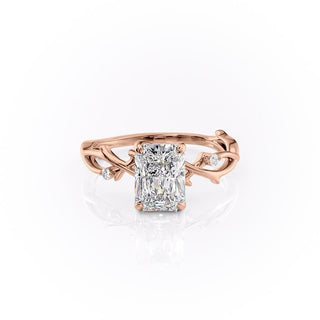 2.10 CT Radiant Solitaire & Twig Style Pave Moissanite Engagement Ring - Barbara Maison 