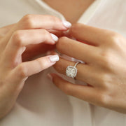 3.7 CT Cushion Halo Pave Moissanite Engagement Ring - Barbara Maison 