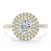 0.75 CT Round Cut Double Halo Moissanite Engagement Ring With Pave Setting - Barbara Maison 