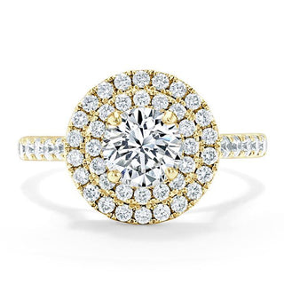 0.75 CT Round Cut Double Halo Moissanite Engagement Ring With Pave Setting - Barbara Maison 