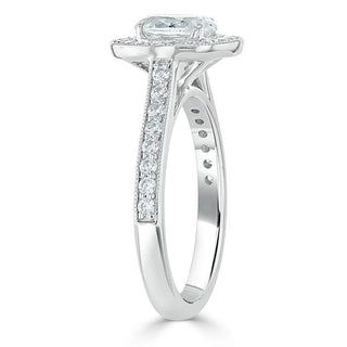 1.0 CT Oval Cut Halo Pave Moissanite Engagement Ring - Barbara Maison 