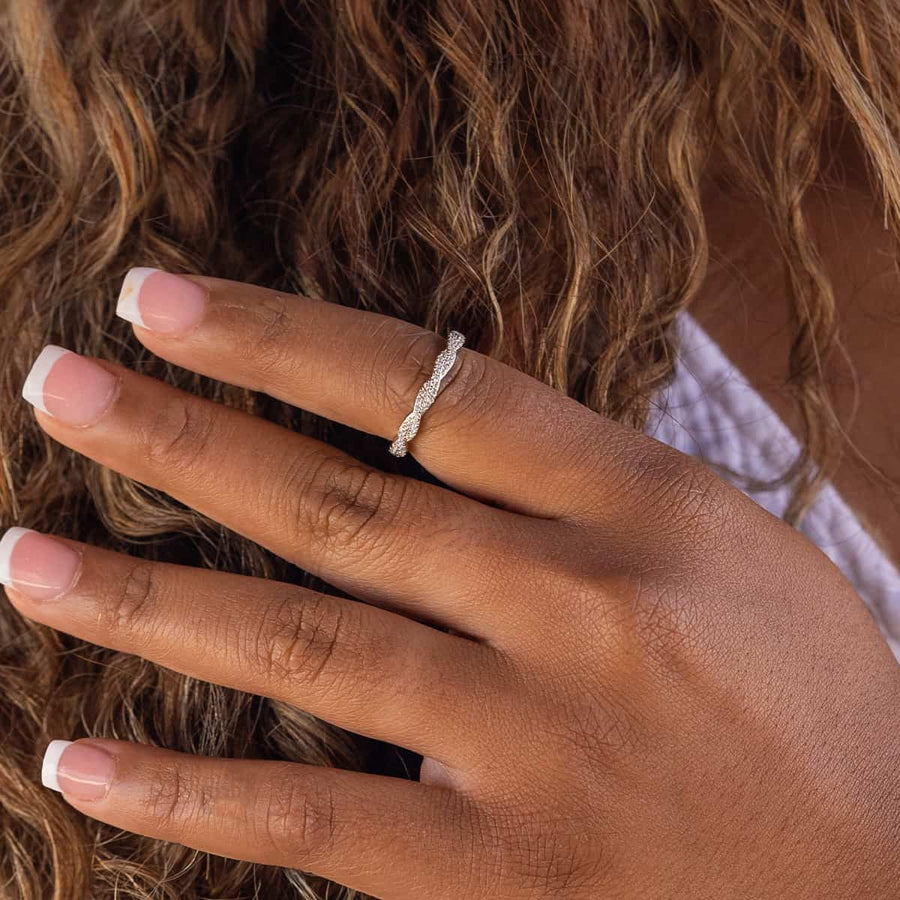 0.34 TCW Round Twisted Style Moissanite Wedding Band - Barbara Maison 