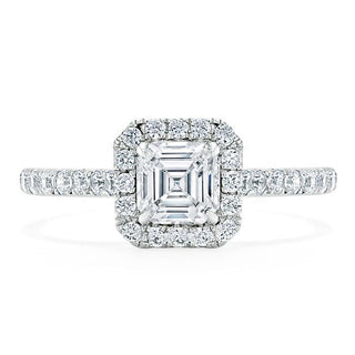 1.0 CT Asscher Cut Halo Pave Moissanite Engagement Ring - Barbara Maison 